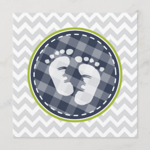 Invitation Baby shower de Chevron gris vert citron bleu marin