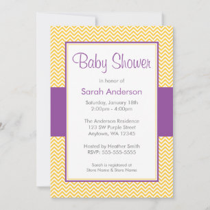 Invitation Baby shower de Chevron jaune et violet