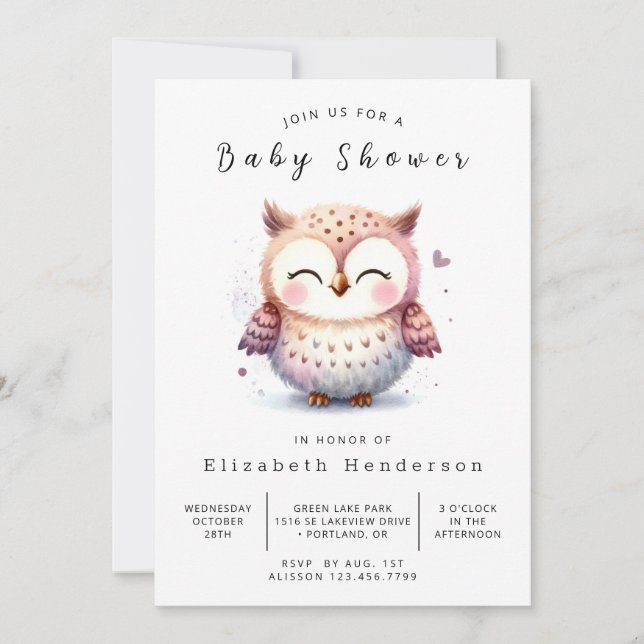 Invitation Baby shower de Chic Owl de Bohême (Devant)