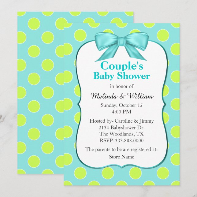 Invitation Baby shower de Chic Polka Dot Couple (Devant / Derrière)