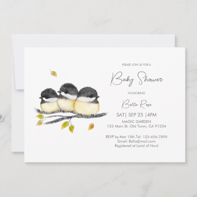Invitation Baby shower de chickadees neutres selon le genre (Devant)