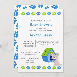 Invitation Baby shower de Chien Chien Blanc Vert Cute Invitat