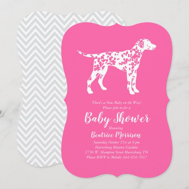 Invitation Baby shower de chien dalmate fille rose (Devant / Derrière)