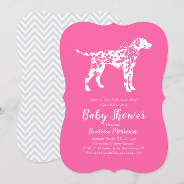 Invitation Baby shower de chien dalmate fille rose (Devant / Derrière)
