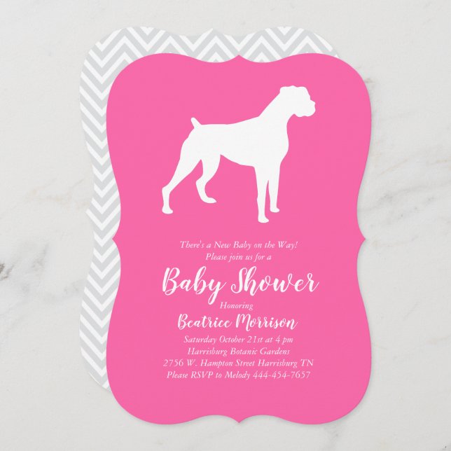 Invitation Baby shower de chien de boxer fille rose (Devant / Derrière)