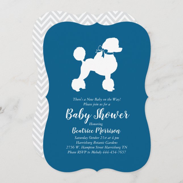 Invitation Baby shower de chien de caniche bleu français pour (Devant / Derrière)