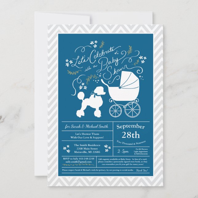Invitation Baby shower de chien de caniche bleu français pour (Devant)