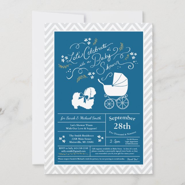 Invitation Baby shower de Chien de Pékin Bleu (Devant)