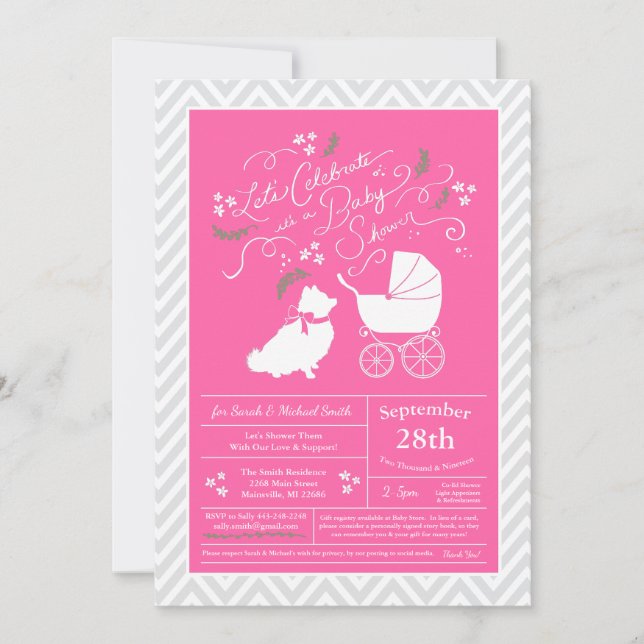 Invitation Baby shower de Chien de Poméranie (Devant)