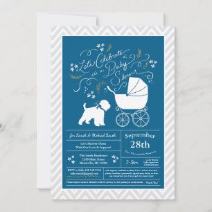 Invitation Baby shower de chien de Terrier à roue Garçon bleu