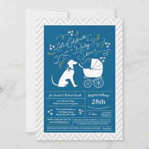 Invitation Baby shower de Chien gris bleu