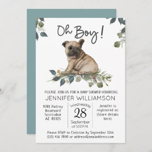 Invitation Baby shower de chien Oh mon garçon ! Chiot carlin