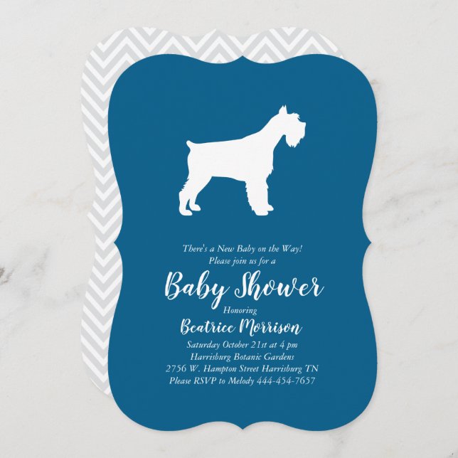 Invitation Baby shower de chien Schnauzer Miniature Blue Boy (Devant / Derrière)
