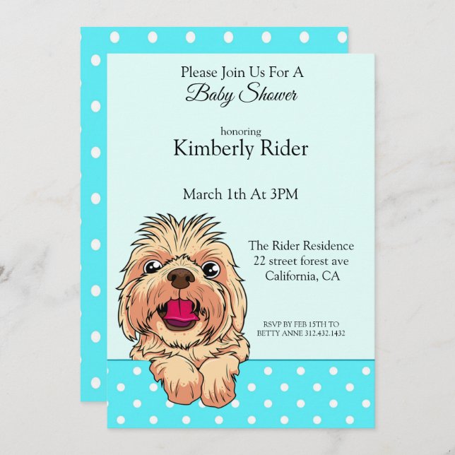 Invitation Baby shower de Chien Tzu Chien mignon (Devant / Derrière)
