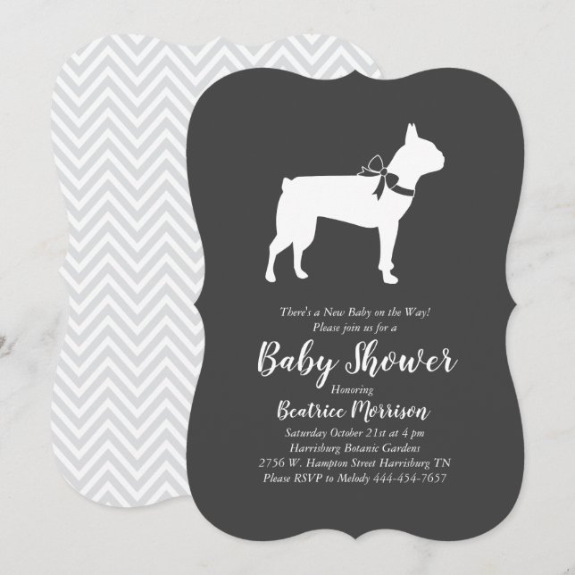 Invitation Baby shower de chiens de Boston Terrier (Devant / Derrière)