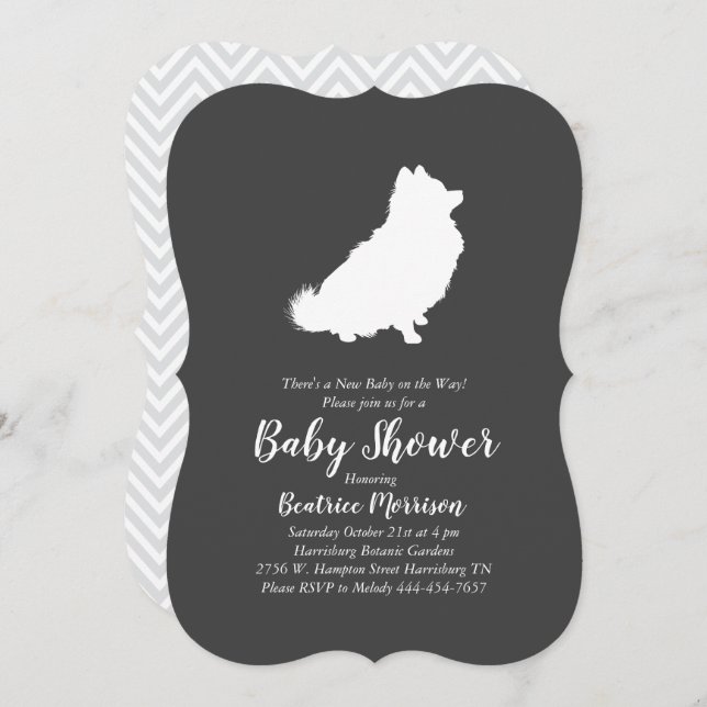 Invitation Baby shower de Chiens de Poméranie neutre (Devant / Derrière)