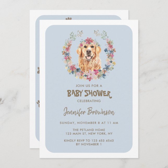 Invitation Baby shower de chiens Golden Retriever (Devant / Derrière)