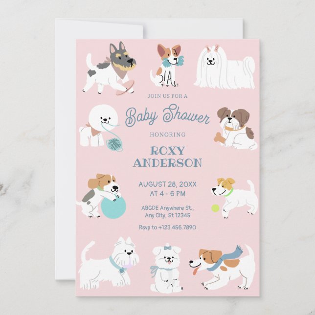 Invitation Baby shower de chiens joueurs (Devant)