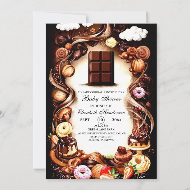 Invitation Baby shower de chocolat aquarelle (Devant)