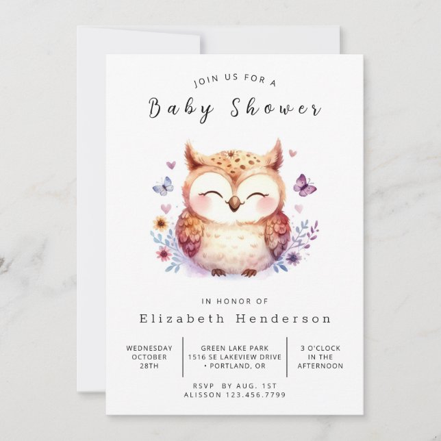 Invitation Baby shower de Chouette à bois classique (Devant)