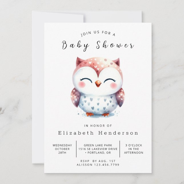 Invitation Baby shower de chouette à imprimer Pastel (Devant)