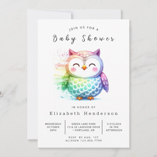 Invitation Baby shower de chouette à imprimer Whimsy (Devant)