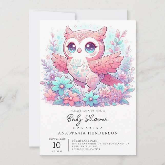 Invitation Baby shower de Chouette adorable Imaginaire (Devant)