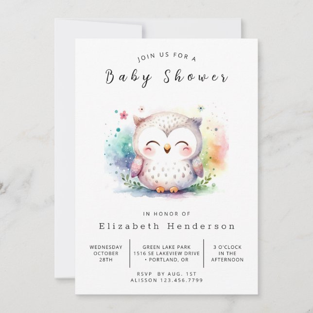 Invitation Baby shower de Chouette aux arbres classiques (Devant)