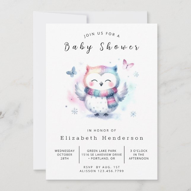 Invitation Baby shower de Chouette de Bohême (Devant)