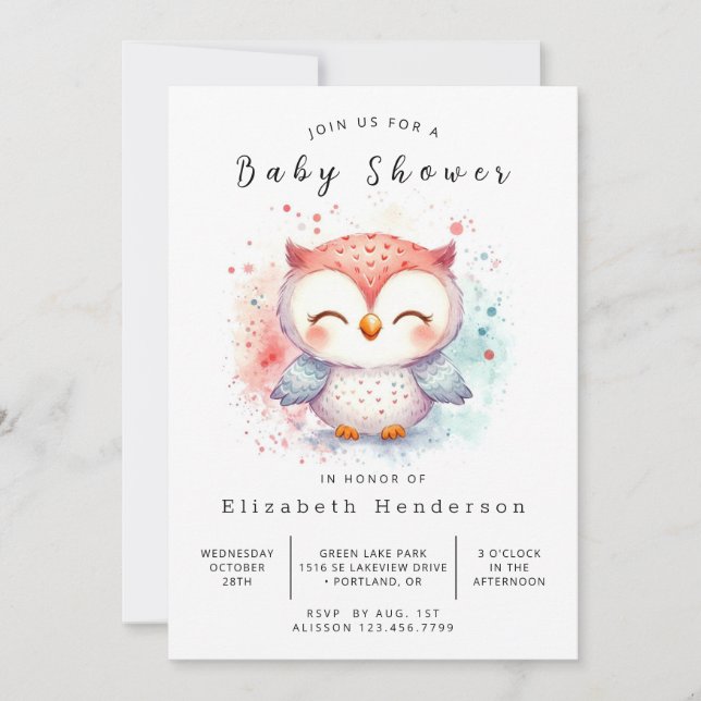 Invitation Baby shower de Chouette de Bohême (Devant)