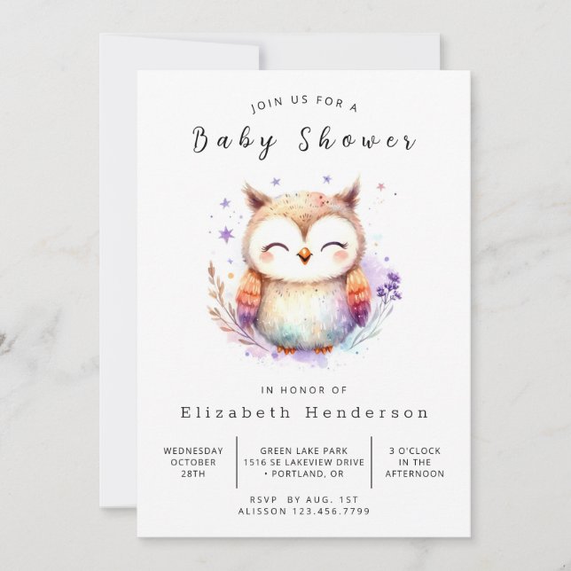 Invitation Baby shower de Chouette de Bohême (Devant)