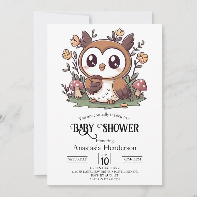 Invitation Baby shower de Chouette Enchantée Pastel (Devant)
