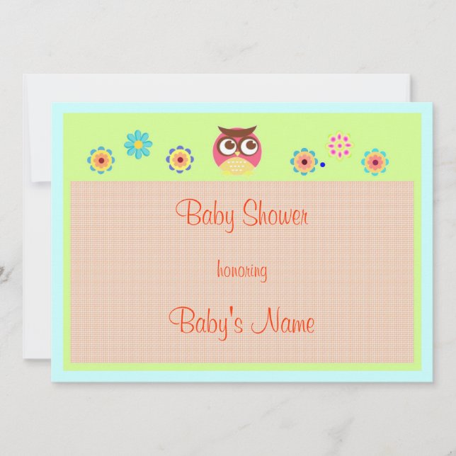 Invitation Baby shower de chouette et de fleurs (Devant)