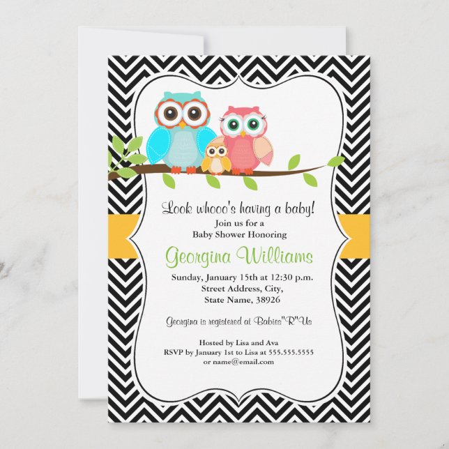 Invitation Baby shower de chouette / Garçon (Devant)
