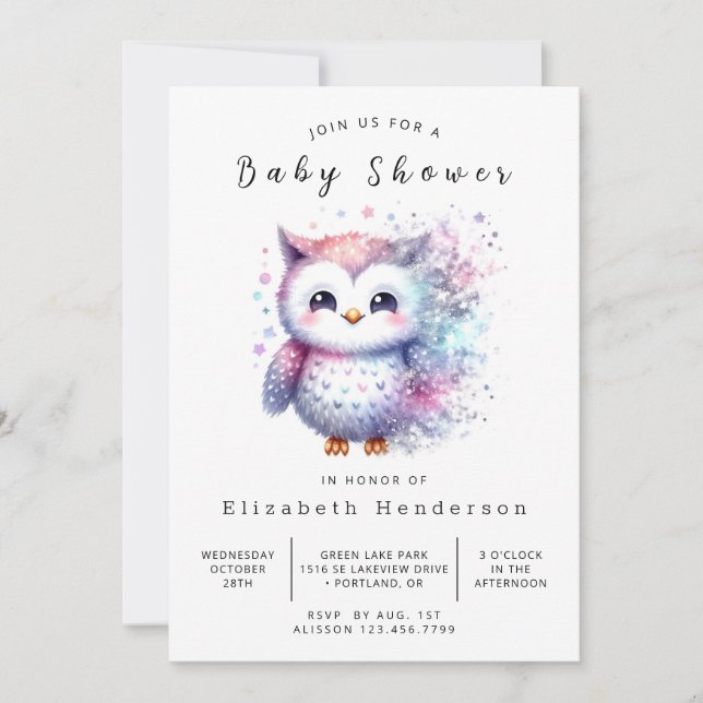 Invitation Baby shower de chouette imprimable Arbres (Devant)