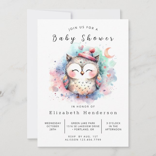 Invitation Baby shower de chouette imprimable enchâssé (Devant)
