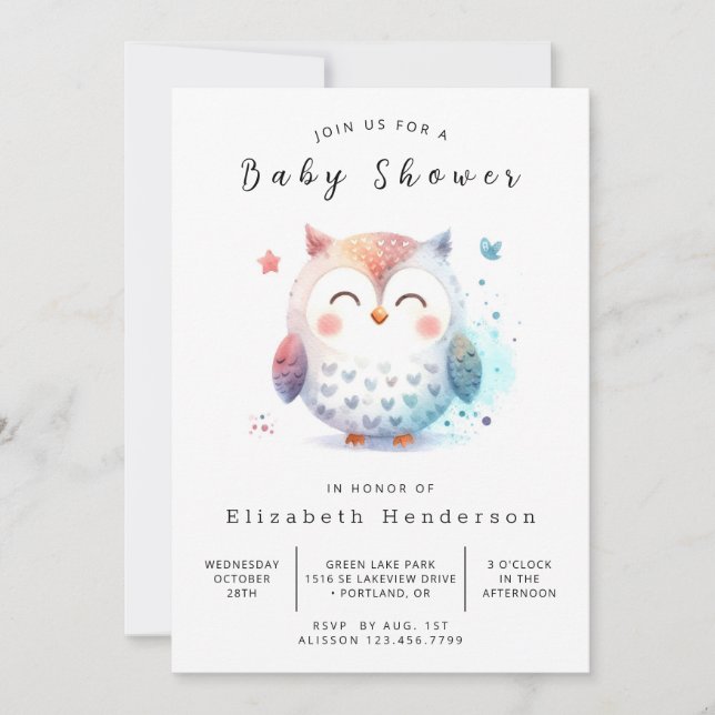 Invitation Baby shower de Chouette moderne de Bohême (Devant)