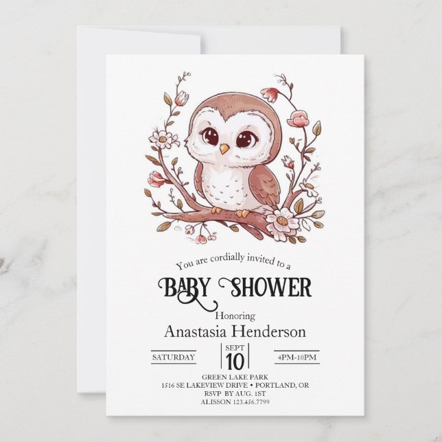 Invitation Baby shower de Chouette mystique mou (Devant)