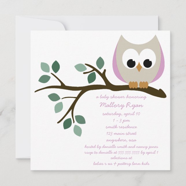 Invitation Baby shower de Chouette rose (Devant)