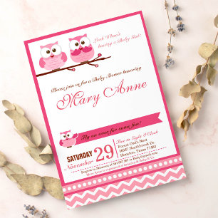 Invitation Baby shower de Chouette rose