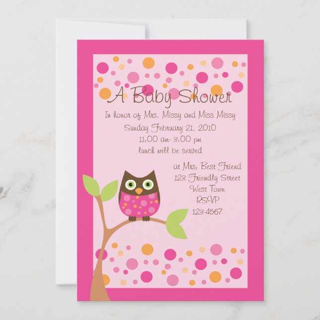 Invitation Baby shower de Chouette rose Invitation-hotpink su (Devant)