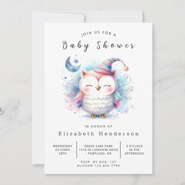 Invitation Baby shower de Chouette sauvage imprimable (Devant)