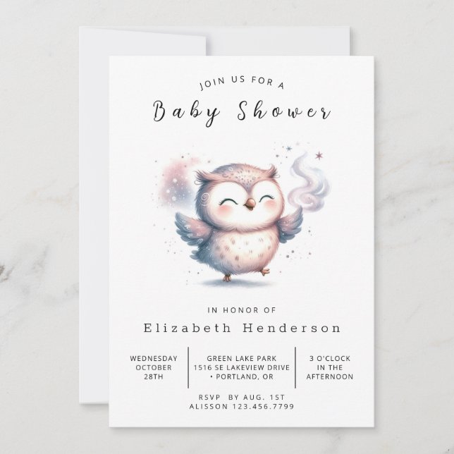 Invitation Baby shower de Chouette simple de Bohême (Devant)