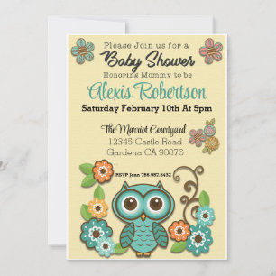 Invitation Baby shower de chouette Turquoise Woodl