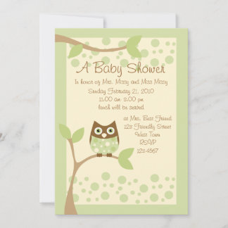 Invitation Baby shower de Chouette verte douce