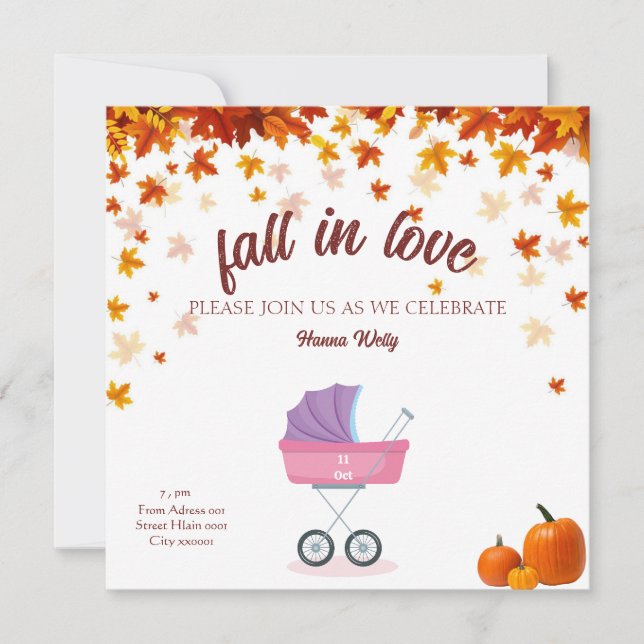 Invitation baby shower de chute, citrouille petit gir (Devant)