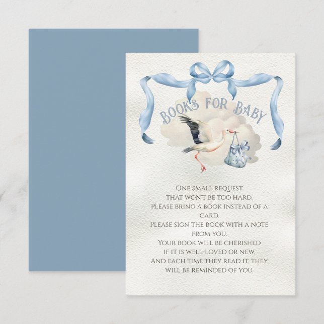 Invitation Baby shower de cigogne Bow Livres pour bébé (Devant / Derrière)