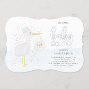 Invitation Baby shower de cigogne d'aquarelle moderne