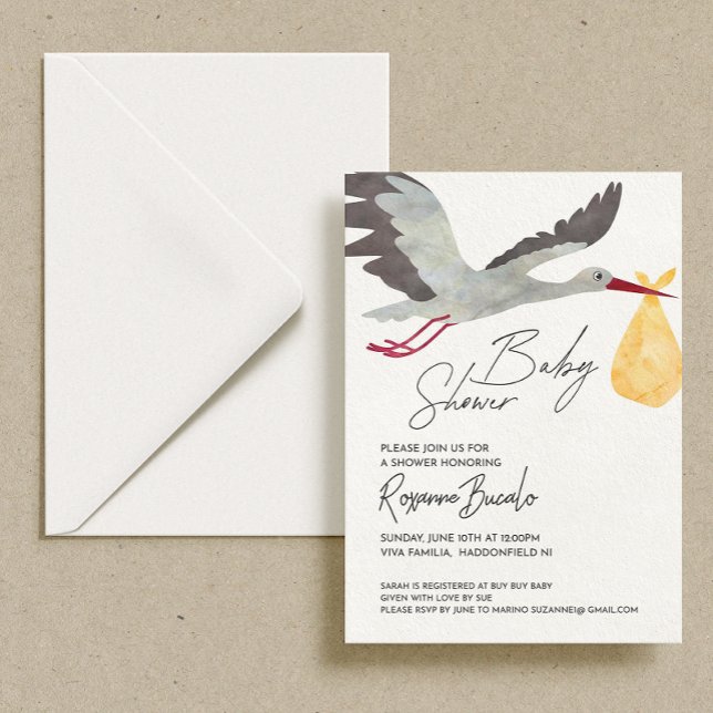 Invitation Baby shower de cigogne jaune (Créateur téléchargé)