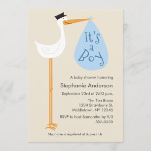 Invitation Baby shower de cigogne moderne - Garçon